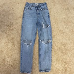 zara ripped high rise mom jeans